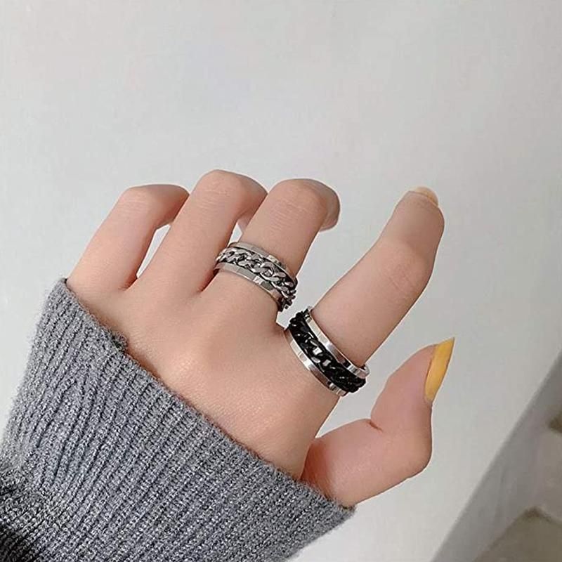 Spinner Rings Mens Womens Fidget Rotating Ring Silver Stainless Steel Size 7 - Rainbow