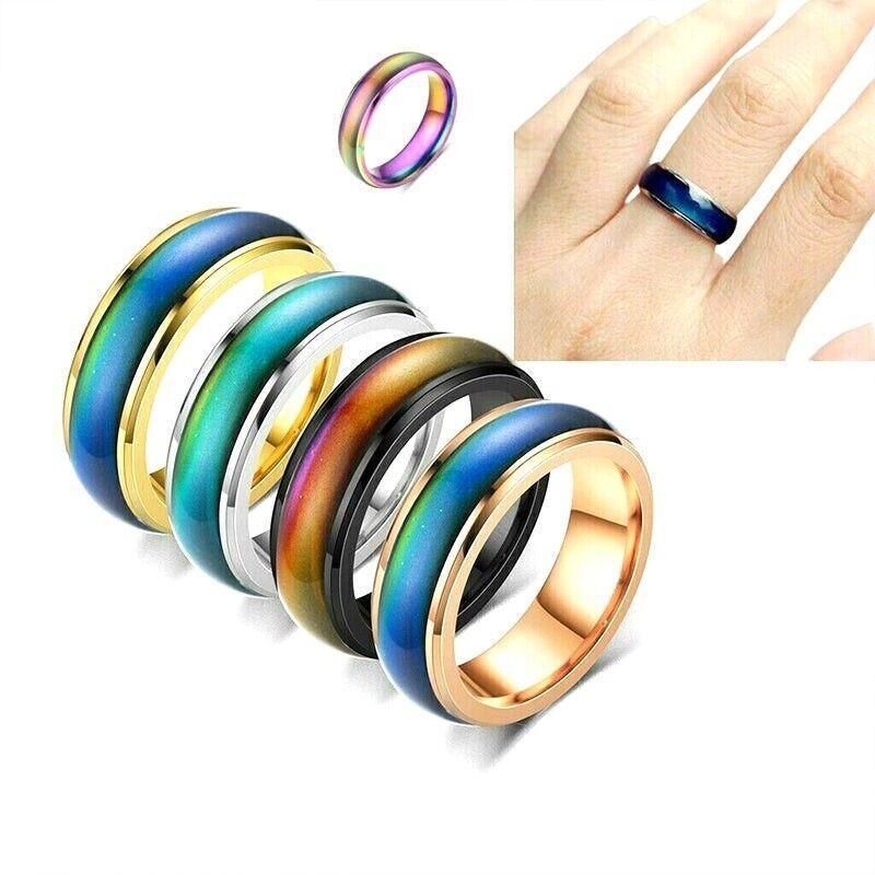 Mood Colour Changing Ring Temperature Sensitive Stainless Steel US Size 6 - Rose Gold
