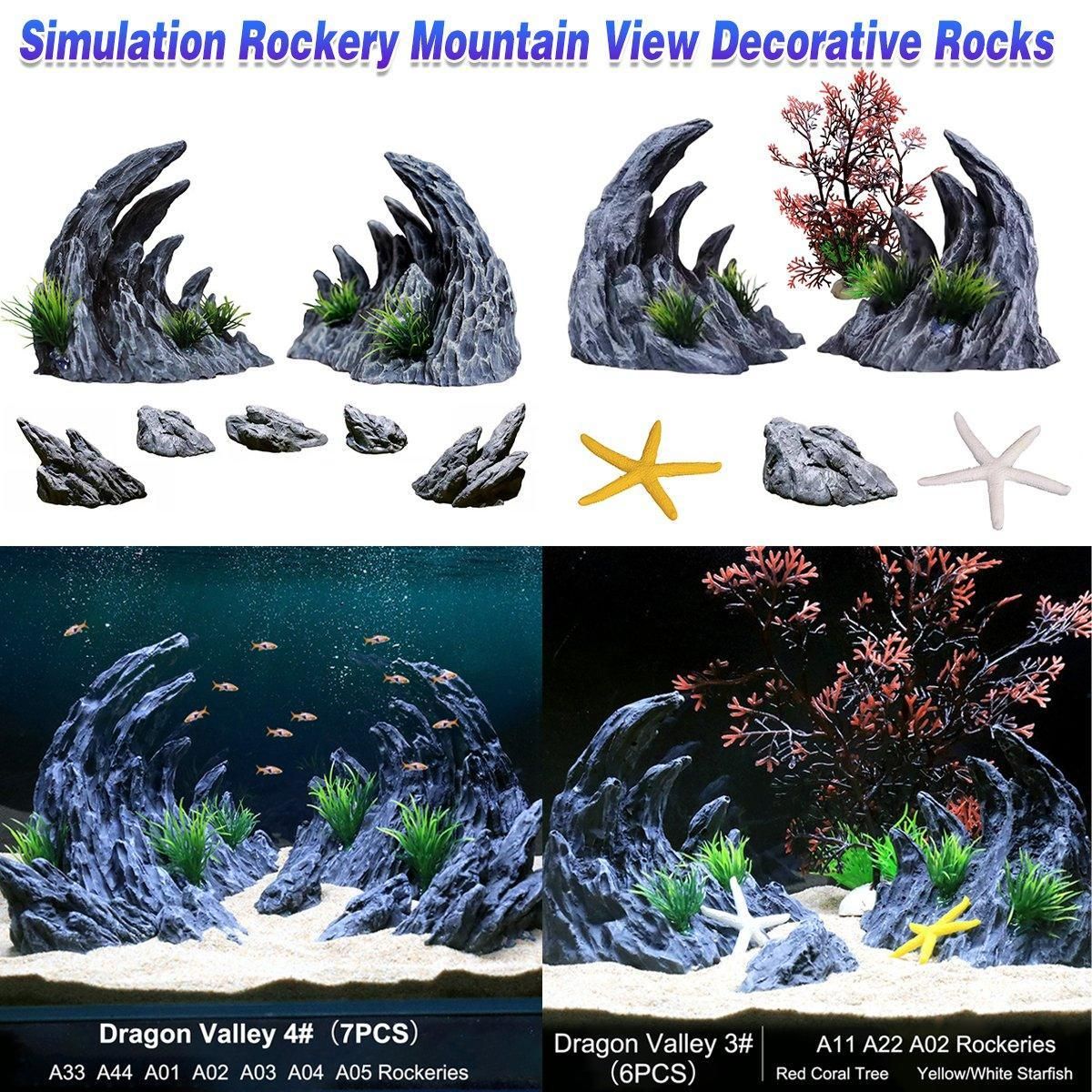 Aquarium Resin Dragon Stone Rock Decorative Ornaments Fish Tank Landscape - Dragon Valley 3#（6PCS）