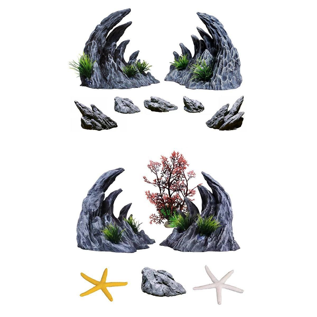 Aquarium Resin Dragon Stone Rock Decorative Ornaments Fish Tank Landscape - Dragon Valley 3#（6PCS）
