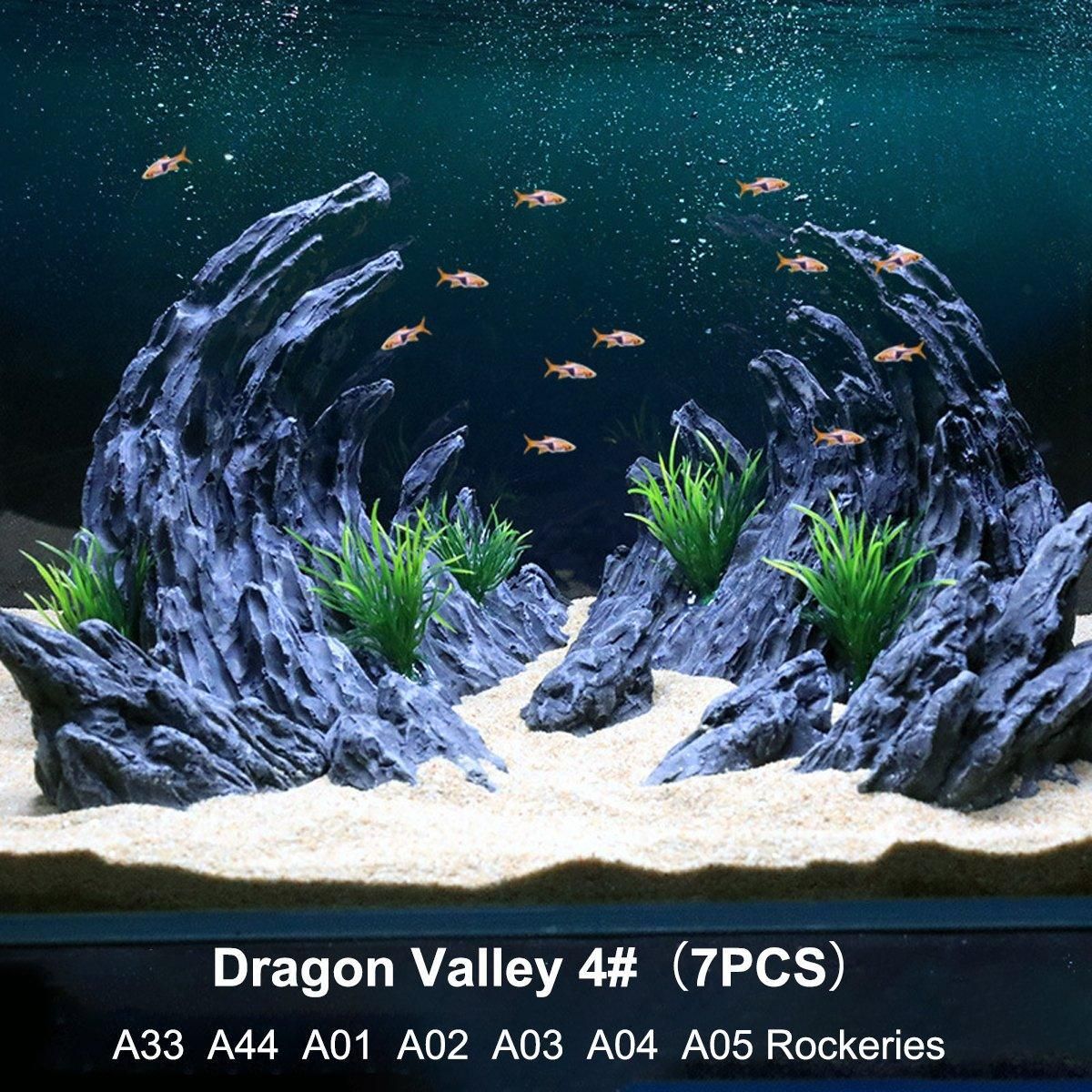 Aquarium Resin Dragon Stone Rock Decorative Ornaments Fish Tank Landscape - Dragon Valley 3#（6PCS）