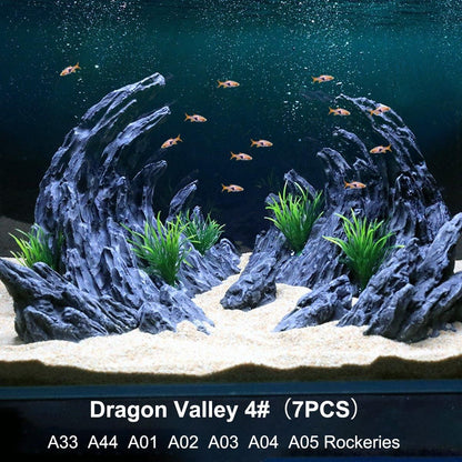 Aquarium Resin Dragon Stone Rock Decorative Ornaments Fish Tank Landscape - Dragon Valley 3#（6PCS）