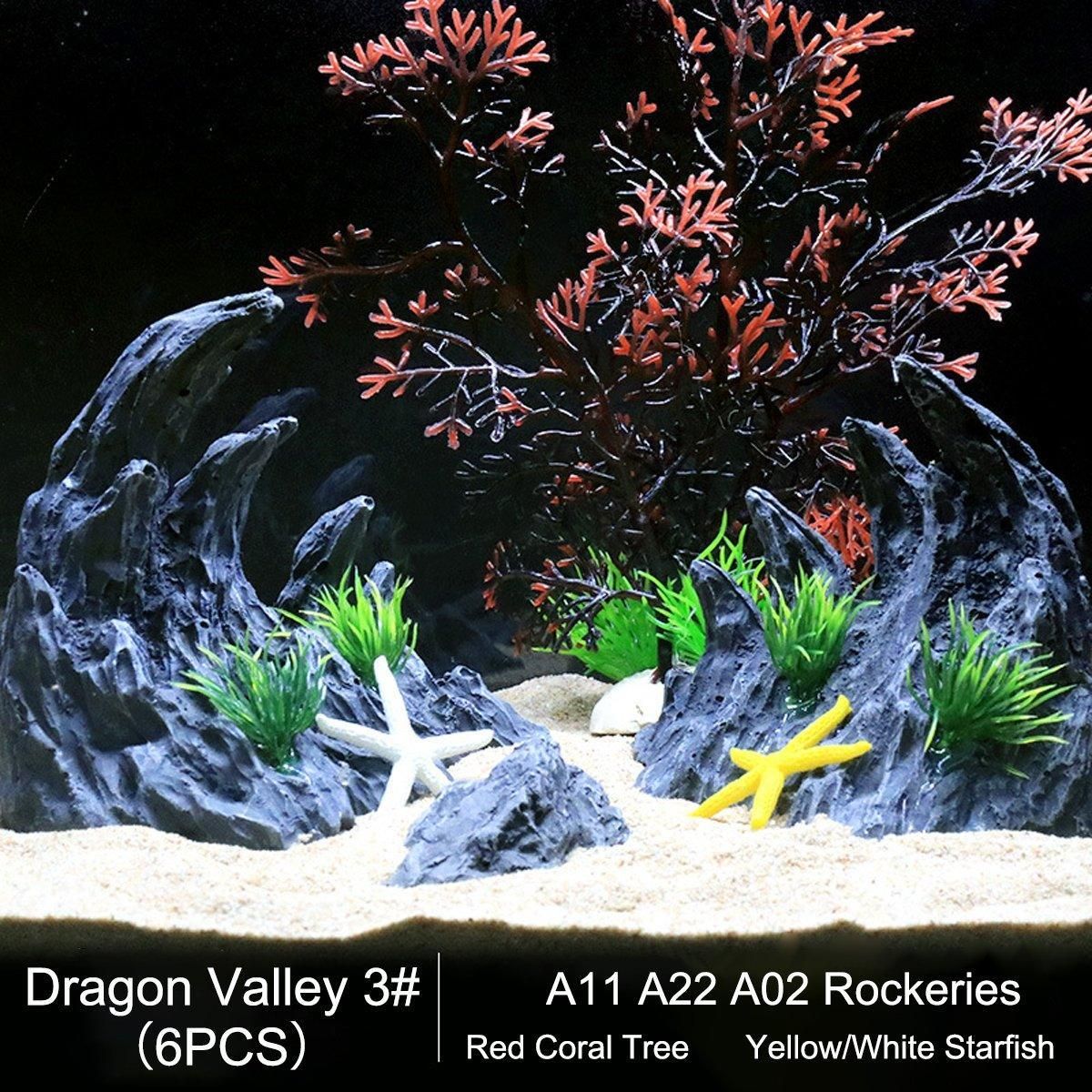 Aquarium Resin Dragon Stone Rock Decorative Ornaments Fish Tank Landscape - Dragon Valley 3#（6PCS）