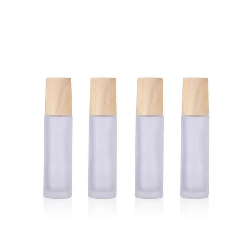 5PCS 10ml Frosted Glass Roll-On Bottles with Wooden Caps for Perfume and Essential Oils