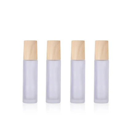 5PCS 10ml Frosted Glass Roll-On Bottles with Wooden Caps for Perfume and Essential Oils