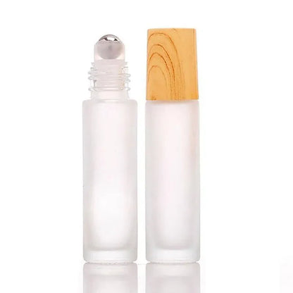 5PCS 10ml Frosted Glass Roll-On Bottles with Wooden Caps for Perfume and Essential Oils