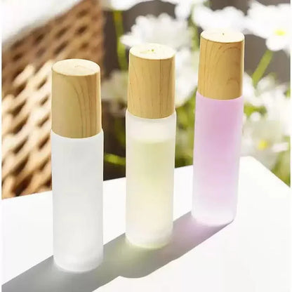 5PCS 10ml Frosted Glass Roll-On Bottles with Wooden Caps for Perfume and Essential Oils