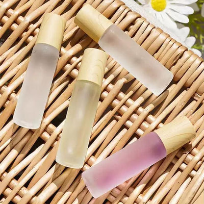5PCS 10ml Frosted Glass Roll-On Bottles with Wooden Caps for Perfume and Essential Oils