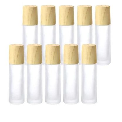 5PCS 10ml Frosted Glass Roll-On Bottles with Wooden Caps for Perfume and Essential Oils