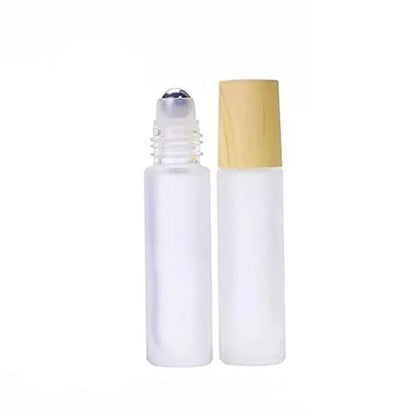 5PCS 10ml Frosted Glass Roll-On Bottles with Wooden Caps for Perfume and Essential Oils