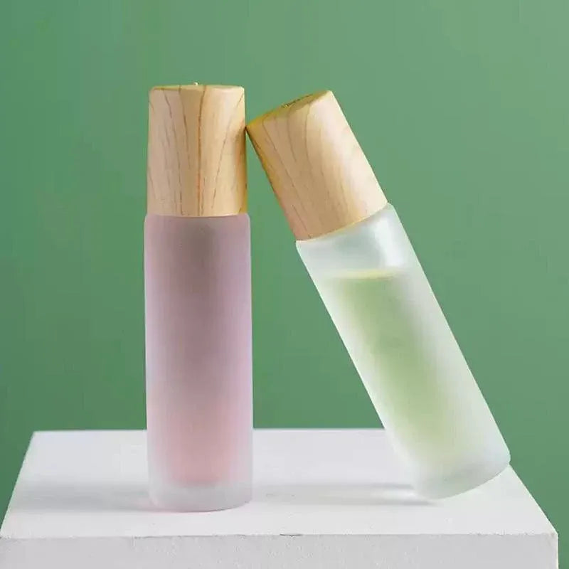 5PCS 10ml Frosted Glass Roll-On Bottles with Wooden Caps for Perfume and Essential Oils