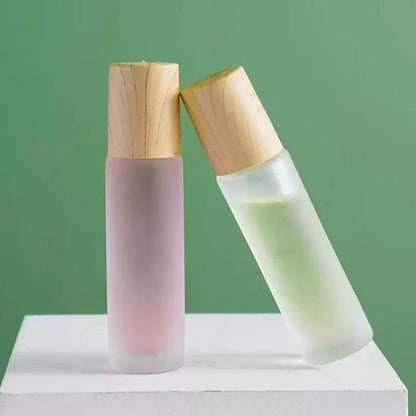 5PCS 10ml Frosted Glass Roll-On Bottles with Wooden Caps for Perfume and Essential Oils