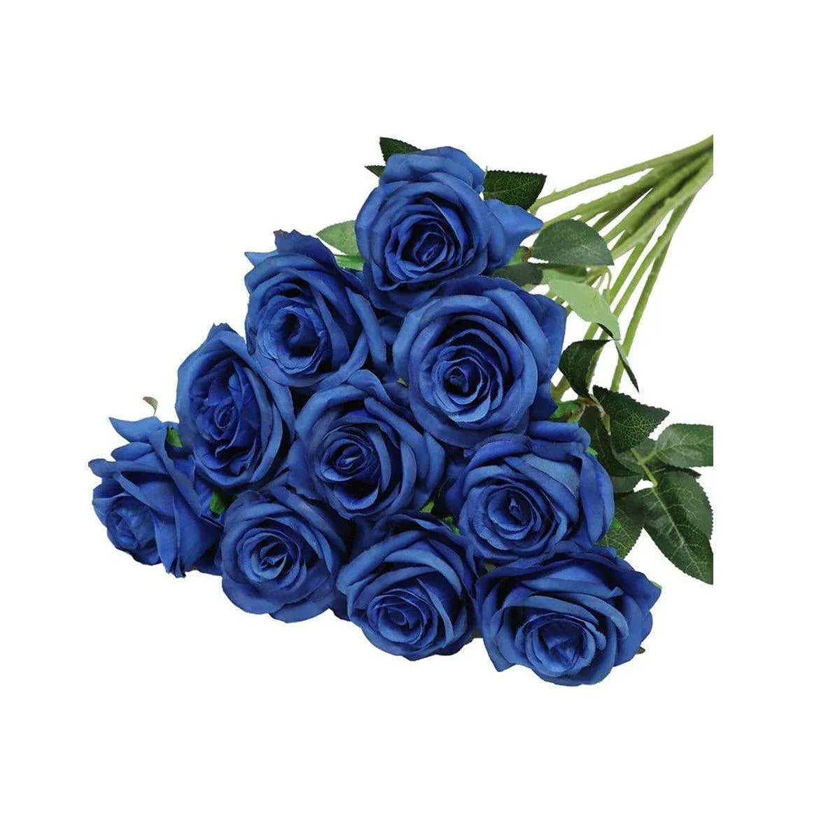 10pcs Artificial Silk Simulation Rose Flowers - Wedding Party Home Decorations - Dark-Blue