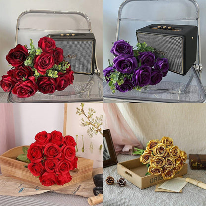 10pcs Artificial Silk Simulation Rose Flowers - Wedding Party Home Decorations - Gold