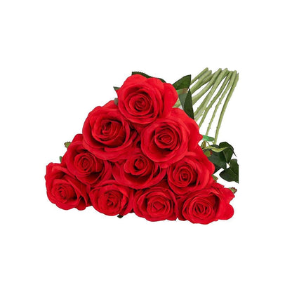 10pcs Artificial Silk Simulation Rose Flowers - Wedding Party Home Decorations - Red