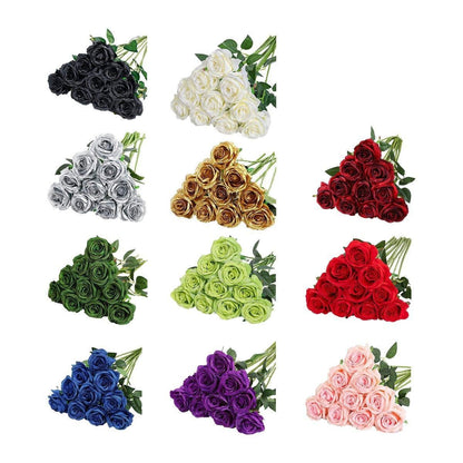 10pcs Artificial Silk Simulation Rose Flowers - Wedding Party Home Decorations - Red