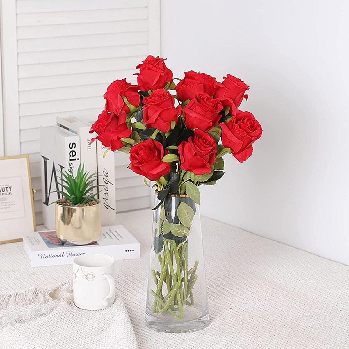 10pcs Artificial Silk Simulation Rose Flowers - Wedding Party Home Decorations - Red