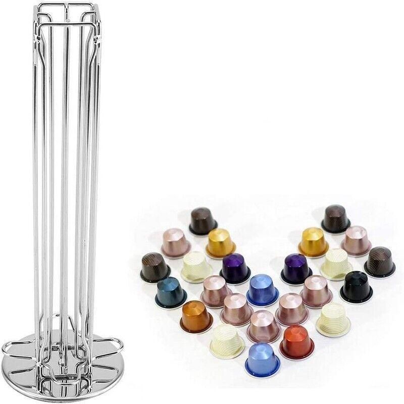 40 Capsules Rotating Coffee Pod Holder Rack for Nespresso Chrome Countertop Stand