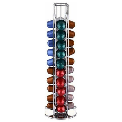 40 Capsules Rotating Coffee Pod Holder Rack for Nespresso Chrome Countertop Stand