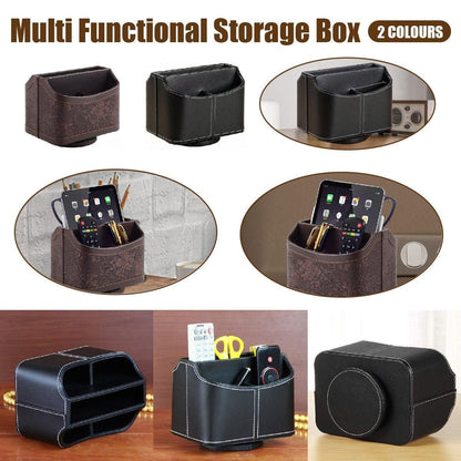 Leather Remote Control Holder 360 Degree Spinning Desk TV Remote Table Organizer - Brown