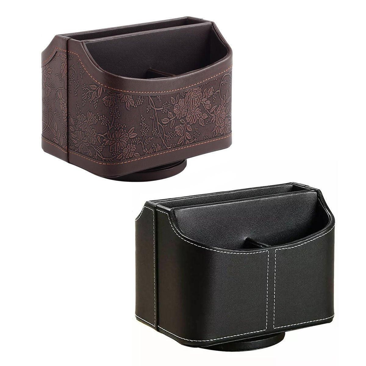 Leather Remote Control Holder 360 Degree Spinning Desk TV Remote Table Organizer - Brown