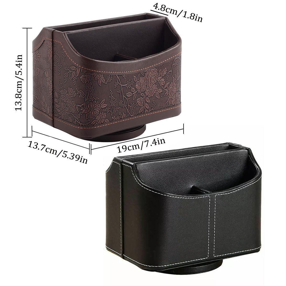 Leather Remote Control Holder 360 Degree Spinning Desk TV Remote Table Organizer - Brown