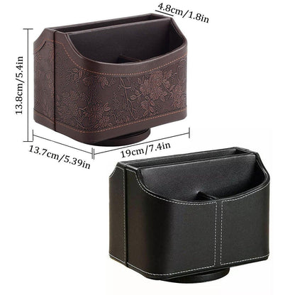 Leather Remote Control Holder 360 Degree Spinning Desk TV Remote Table Organizer - Brown