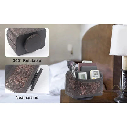 Leather Remote Control Holder 360 Degree Spinning Desk TV Remote Table Organizer - Brown