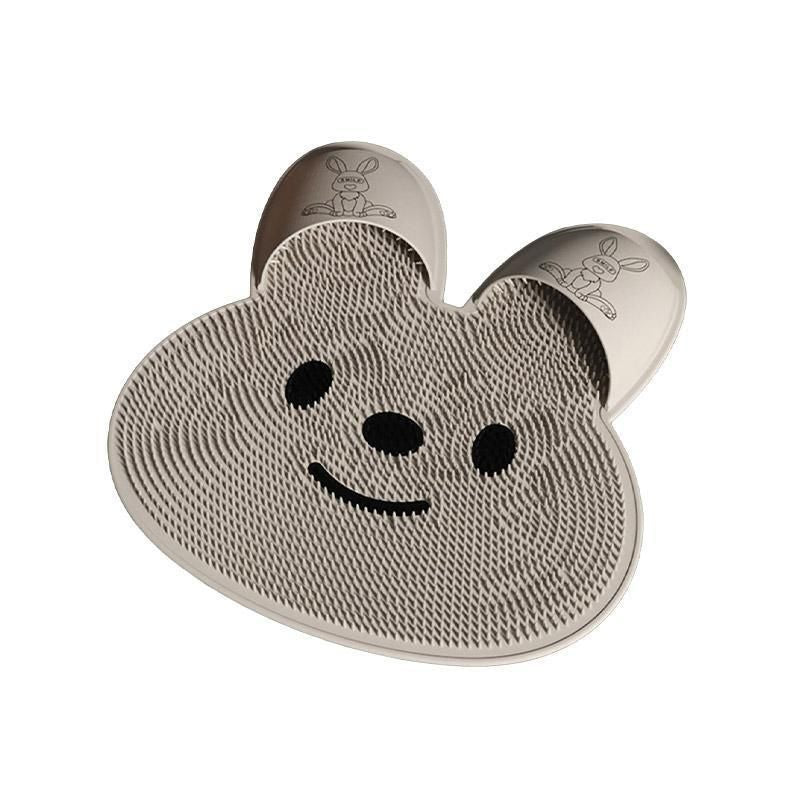 Silicone Foot Scrubber Rabbit Tub Mat Suction Cup Exfoliating Brush Cleaning Mat - Khaki