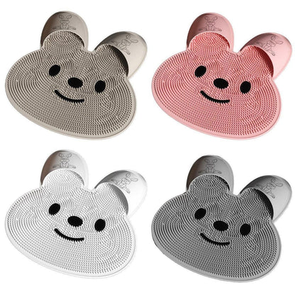Silicone Foot Scrubber Rabbit Tub Mat Suction Cup Exfoliating Brush Cleaning Mat - Khaki
