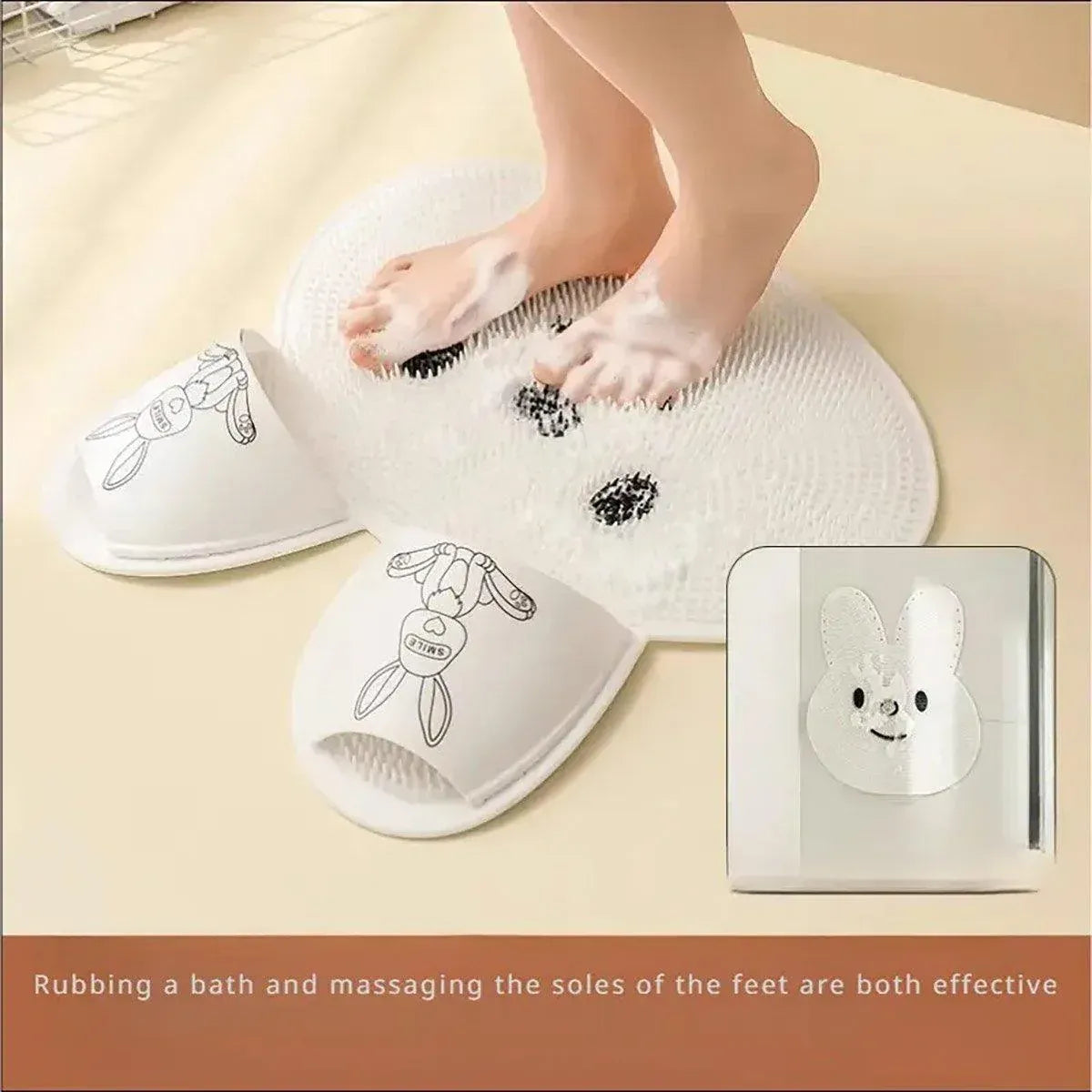 Silicone Foot Scrubber Rabbit Tub Mat Suction Cup Exfoliating Brush Cleaning Mat - Khaki