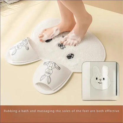 Silicone Foot Scrubber Rabbit Tub Mat Suction Cup Exfoliating Brush Cleaning Mat - Khaki