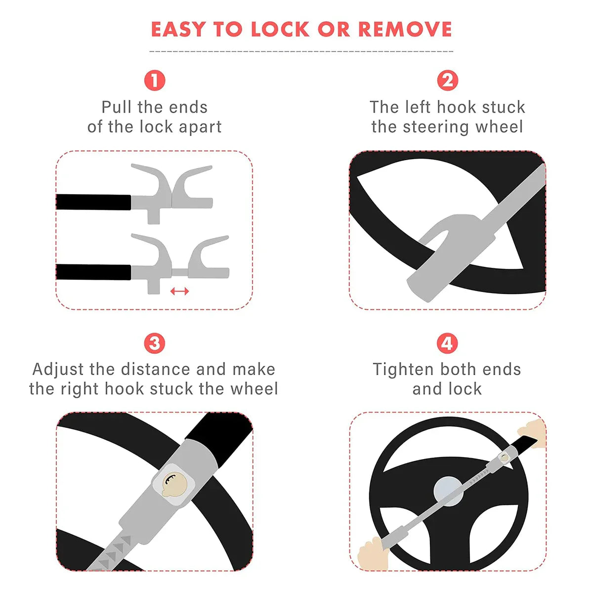 Multi Functional Car Anti Theft Steering Wheel Lock Security Bar for Vehicle Use