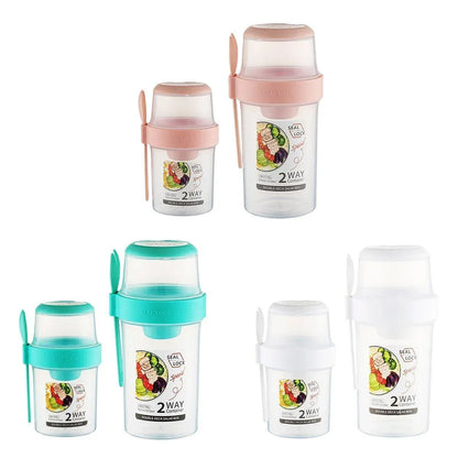 Double Plastic Salad Cup with Fork Sealed Breakfast Container for On-the-Go Meal - 760ml-Green