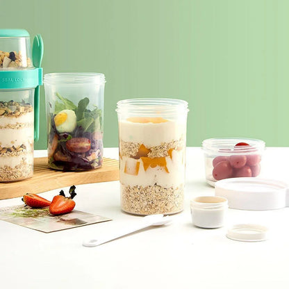 Double Plastic Salad Cup with Fork Sealed Breakfast Container for On-the-Go Meal - 760ml-Green
