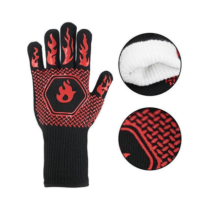 BBQ Gloves 800°C Heat Oven Grill Non-Slip Fireproof Resistant Silicone Kitchen - Black