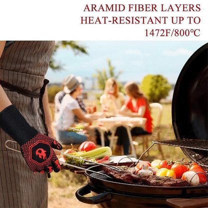 BBQ Gloves 800°C Heat Oven Grill Non-Slip Fireproof Resistant Silicone Kitchen - Black