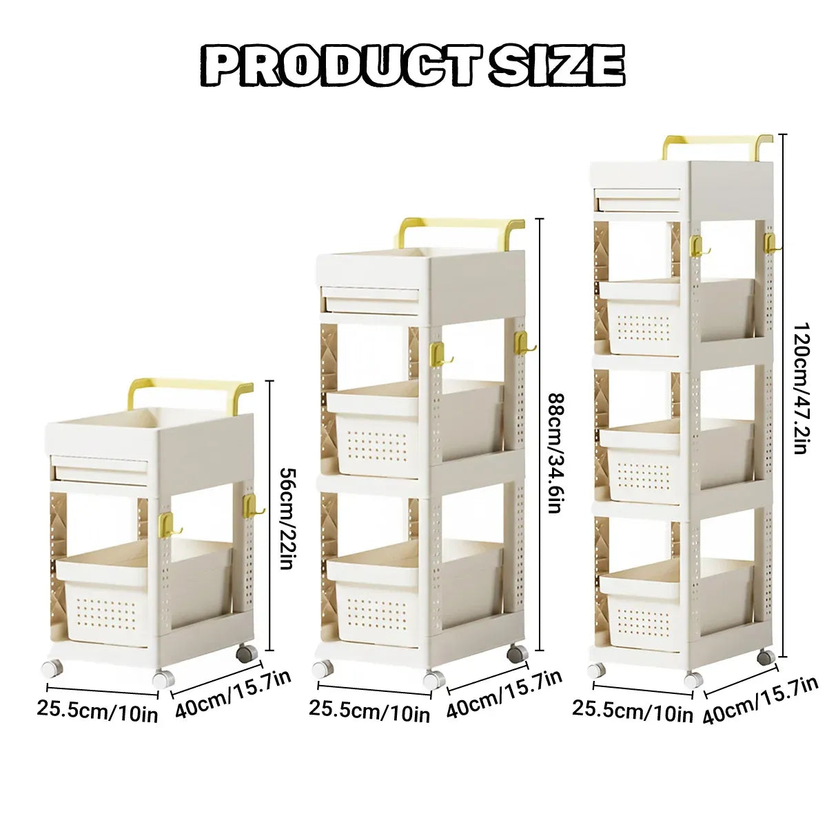Multi Function Pull Type Storage Cart Rolling Trolley 2/3/4 Tier Space Saving - 2-Layer