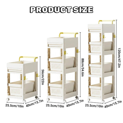 Multi Function Pull Type Storage Cart Rolling Trolley 2/3/4 Tier Space Saving - 2-Layer