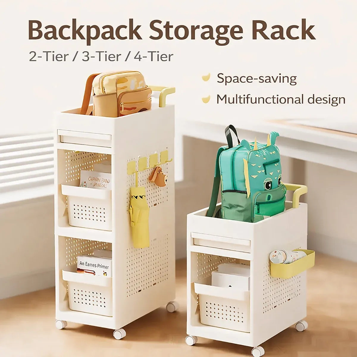 Multi Function Pull Type Storage Cart Rolling Trolley 2/3/4 Tier Space Saving - 2-Layer