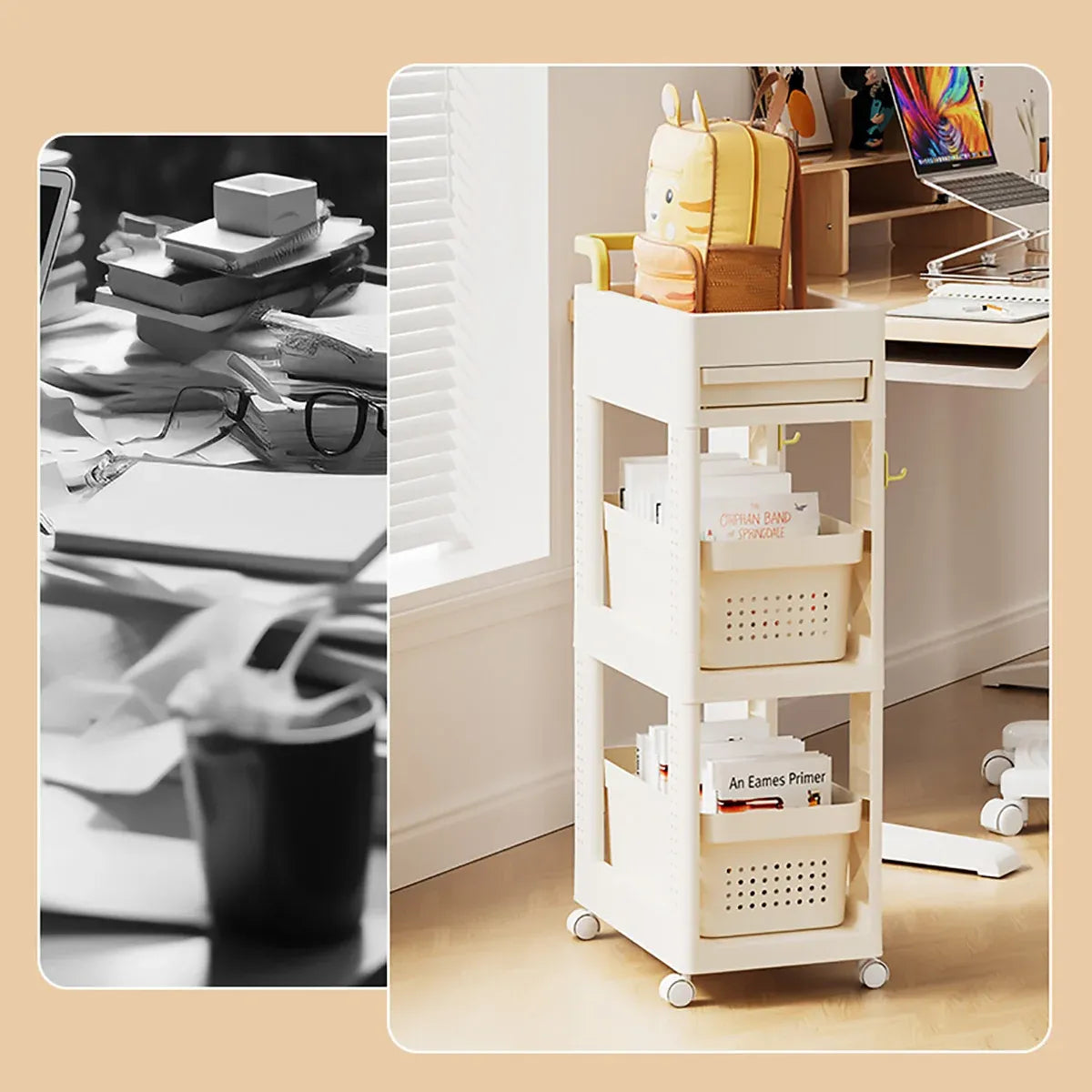 Multi Function Pull Type Storage Cart Rolling Trolley 2/3/4 Tier Space Saving - 2-Layer