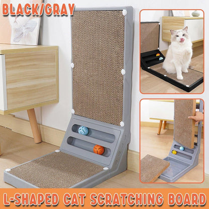 L-shaped Cat Scratching Board Vertical Claw Toy Cat Scratcher for Pet Playtime - Grey