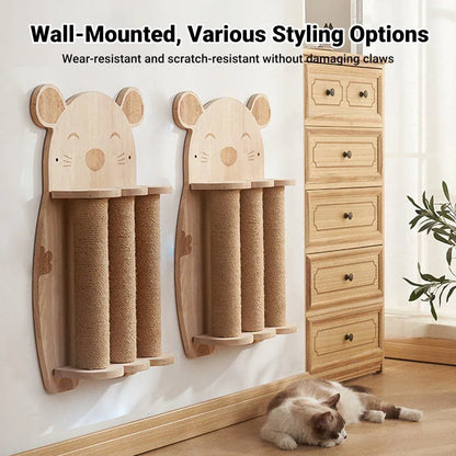 2Style Wood Wall-Mounted Natural Sisal Rope Cat Scratching Claw Grinding Pet Toy - Mouse-Solid Wood