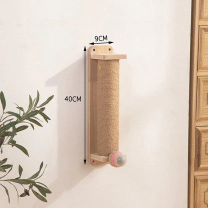 2Style Wood Wall-Mounted Natural Sisal Rope Cat Scratching Claw Grinding Pet Toy - Mouse-Solid Wood