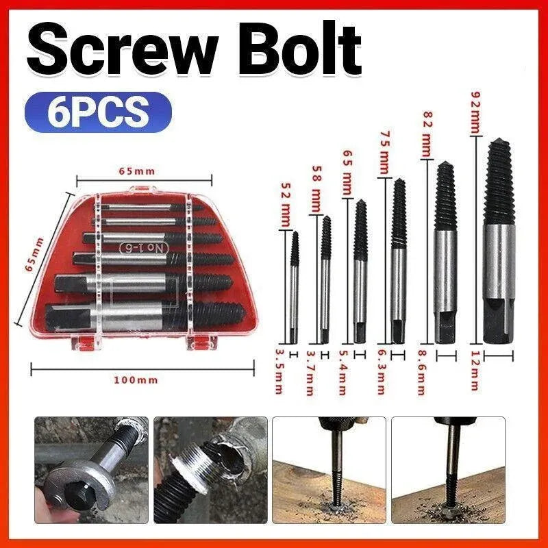 6 Piece Screw Extractor Set Broken Bolt Remover Kit for Damaged Screws