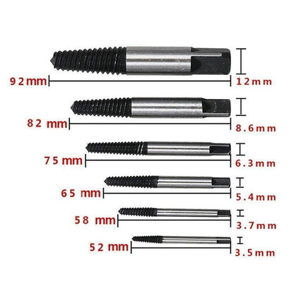 6 Piece Screw Extractor Set Broken Bolt Remover Kit for Damaged Screws