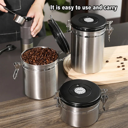 Coffee Powder Sealed Jar Airtight Storage Container for Kitchen Tea Sugar Beans - Silvery-1500ml