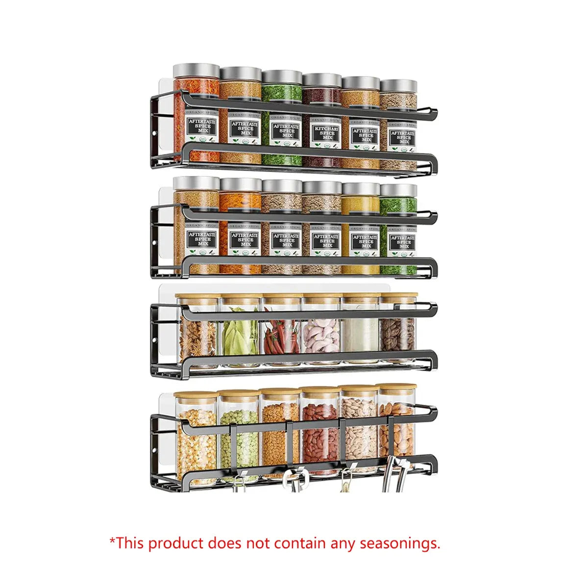 Seasoning Rack Set 4PCS Wall Mounted Spice Bottle Organizer Shelf for Kitchen