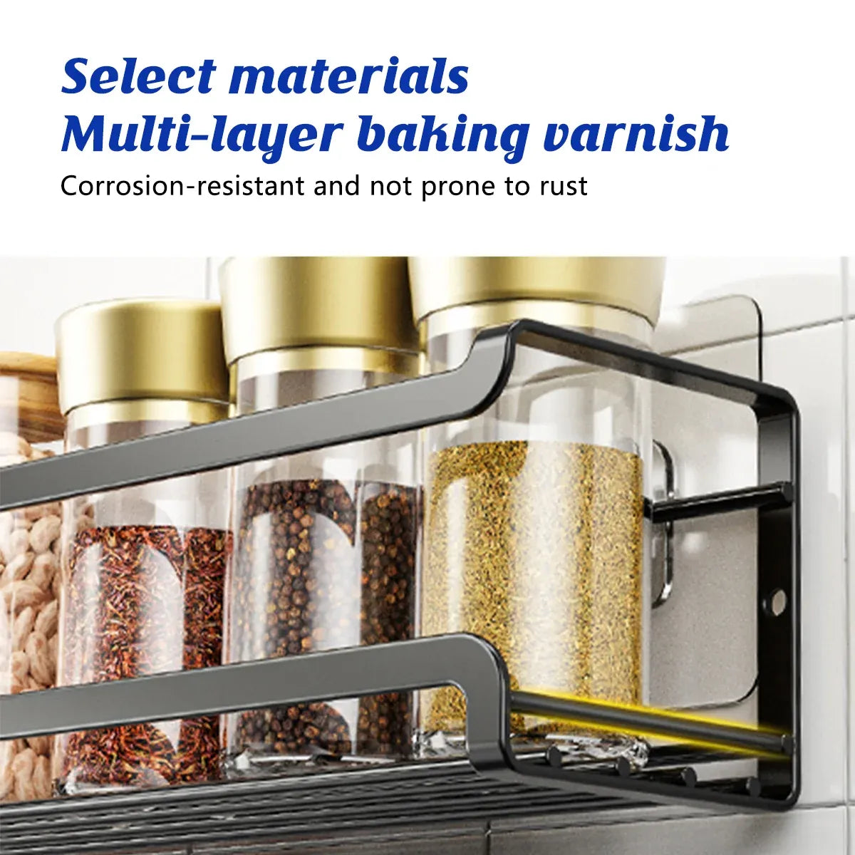 Seasoning Rack Set 4PCS Wall Mounted Spice Bottle Organizer Shelf for Kitchen