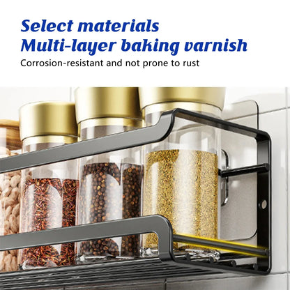 Seasoning Rack Set 4PCS Wall Mounted Spice Bottle Organizer Shelf for Kitchen